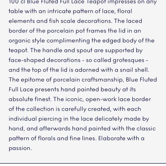 Royal Copenhagen Blue Fluted Full Lace Porcelain Teapot with Lid. Handmade - Picture 9 of 12